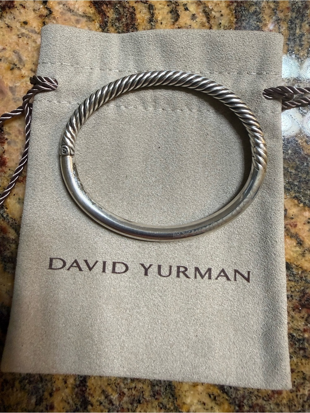 David Yurman Authentic Oval Sterling Silver 4mm Cable Bangle Bracelet 6.5” EUC